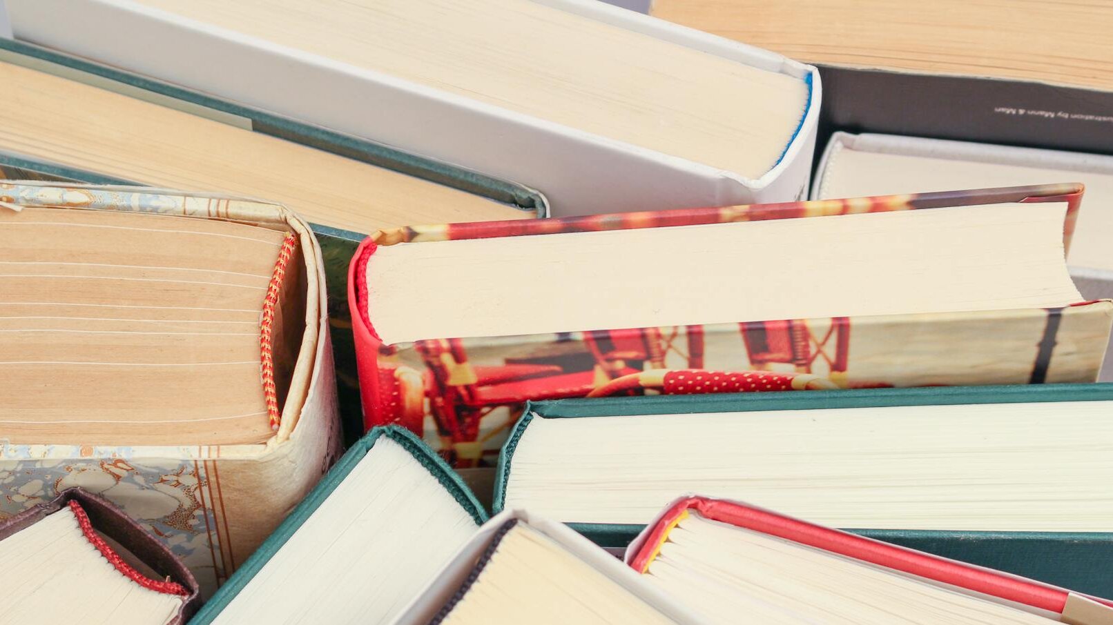 Books Arranged with their pages displayed