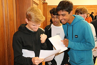 Pupils on GCSE results day